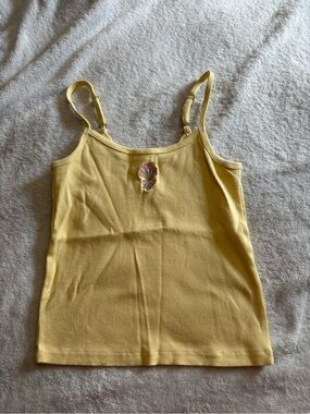 Hollister Yellow Ribbed Tank with Embroidered Floral Accent
